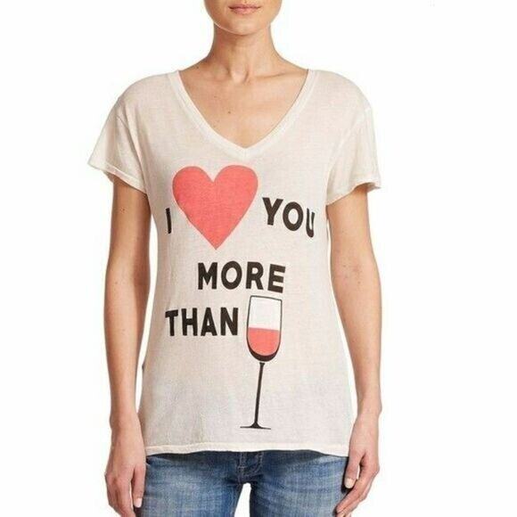 Wildfox I Love You More Than Wine V-neck Short Sleeve Graphic Tee Women's Small - Picture 1 of 8